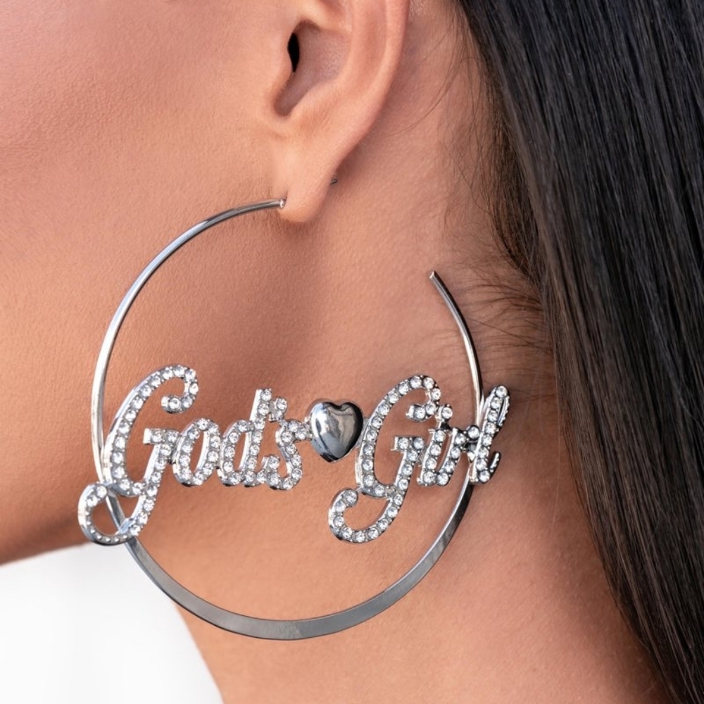 Paparazzi God's Girl Crystal Hoop Earrings - Silver